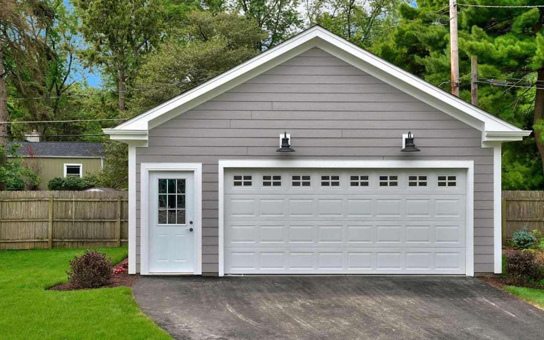 A paneled garage door, one of the types of garage doors